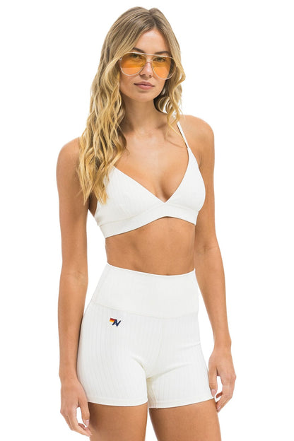 Aviator Nation WIDE RIB TRIANGLE ADJUSTABLE SPORTS BRA - VINTAGE WHITE
