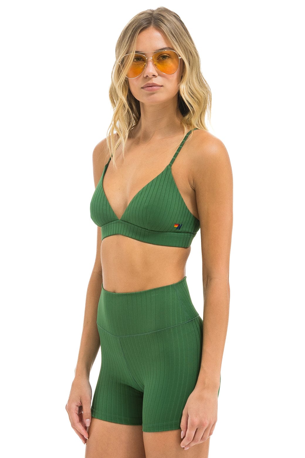 Aviator Nation WIDE RIB TRIANGLE ADJUSTABLE SPORTS BRA - PALM