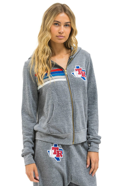 Aviator Nation TEXAS RANGERS 5 STRIPE ZIP HOODIE - HEATHER GREY // USA