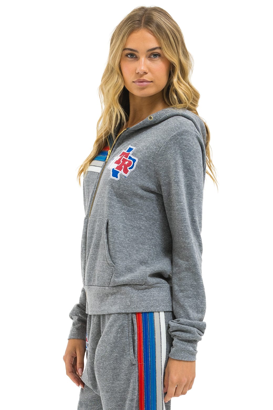 Aviator Nation TEXAS RANGERS 5 STRIPE ZIP HOODIE - HEATHER GREY // USA