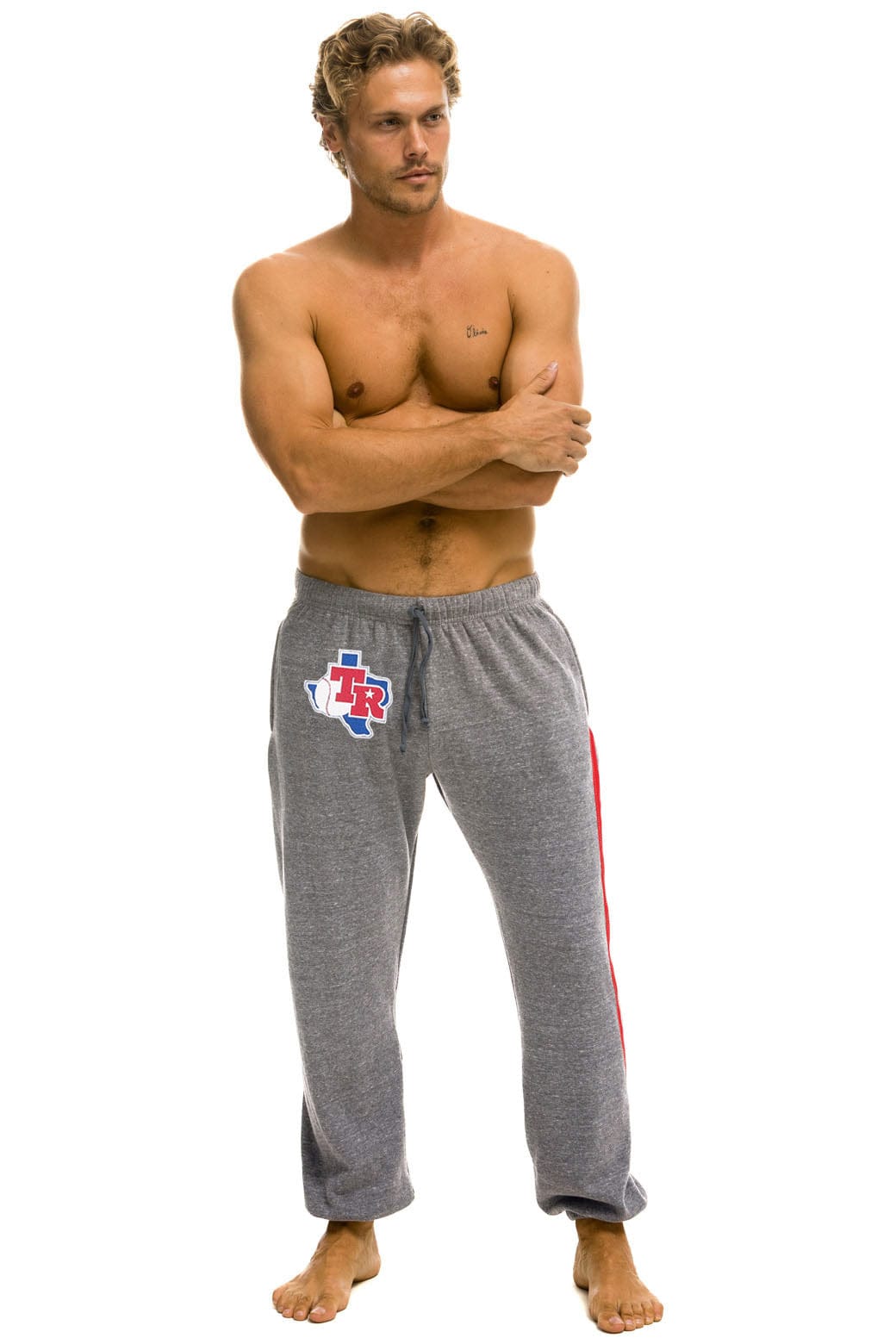 Aviator Nation TEXAS RANGERS 5 STRIPE UNISEX SWEATPANTS - HEATHER // USA