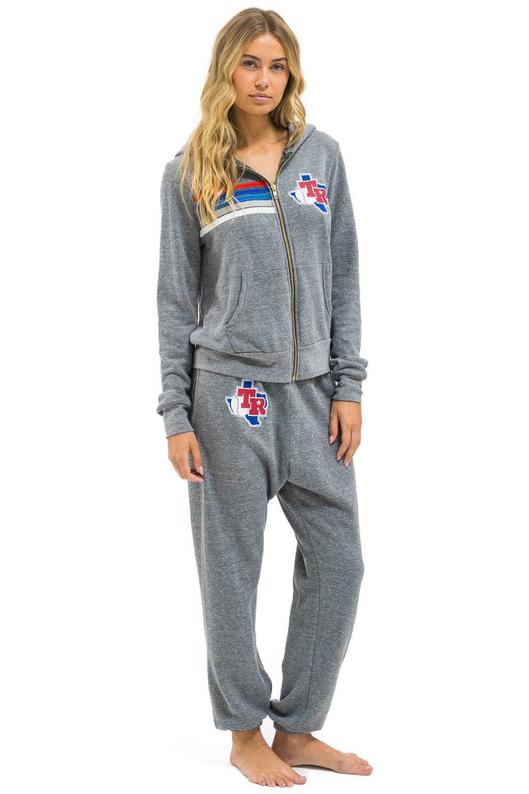 Aviator Nation TEXAS RANGERS 5 STRIPE UNISEX SWEATPANTS - HEATHER // USA