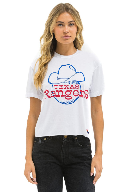 Aviator Nation TEXAS RANGERS BOLT WOMEN'S BOYFRIEND TEE - WHITE