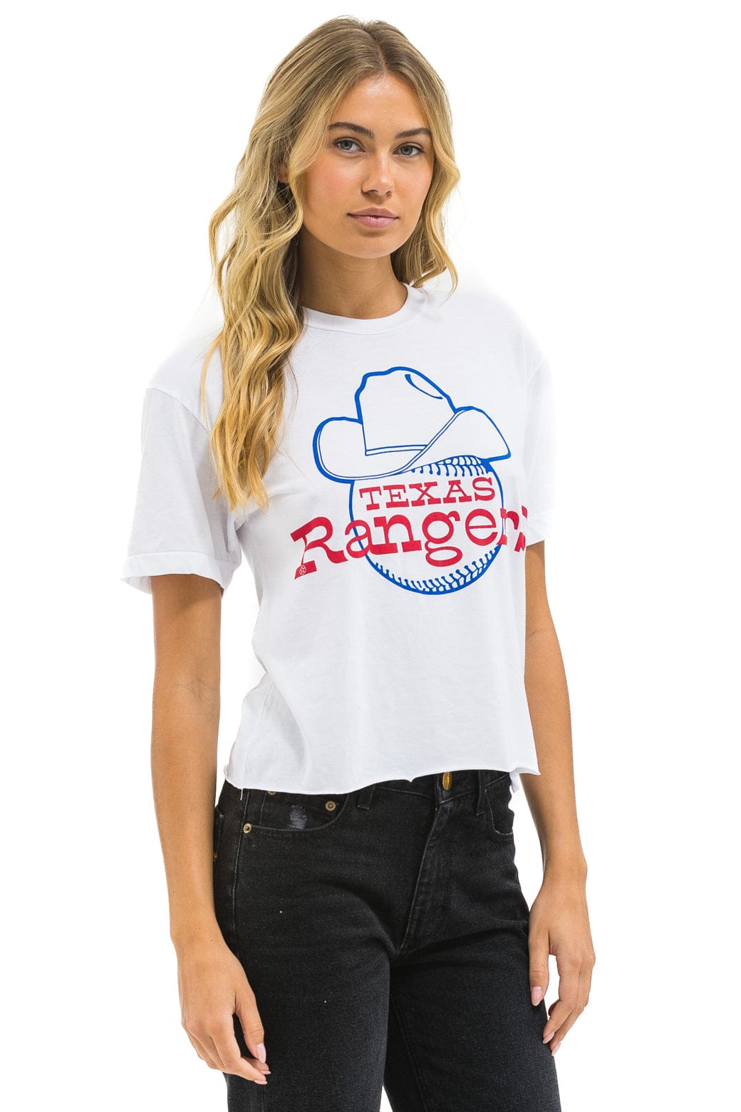Aviator Nation TEXAS RANGERS BOLT WOMEN'S BOYFRIEND TEE - WHITE