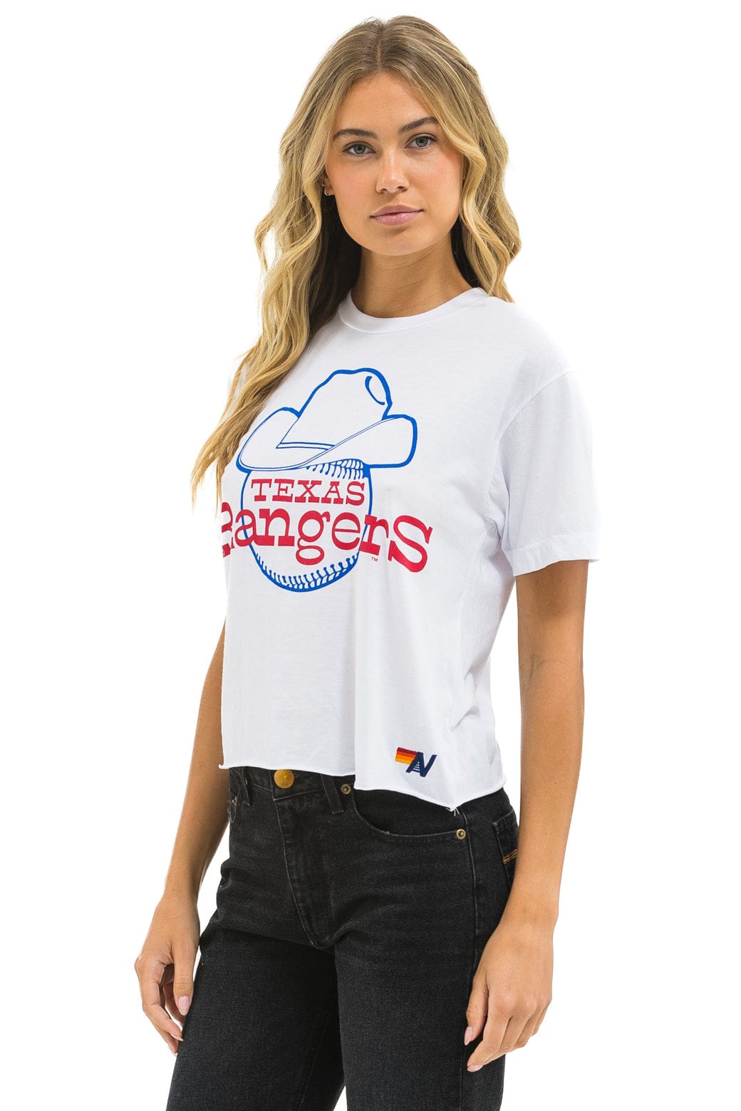 Aviator Nation TEXAS RANGERS BOLT WOMEN'S BOYFRIEND TEE - WHITE