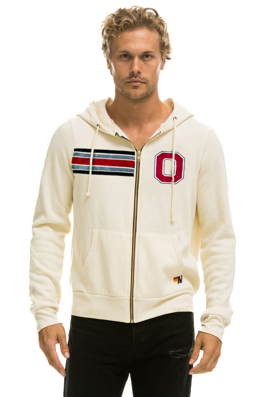 Aviator Nation OHIO STATE 5 STRIPE ZIP HOODIE - VINTAGE WHITE