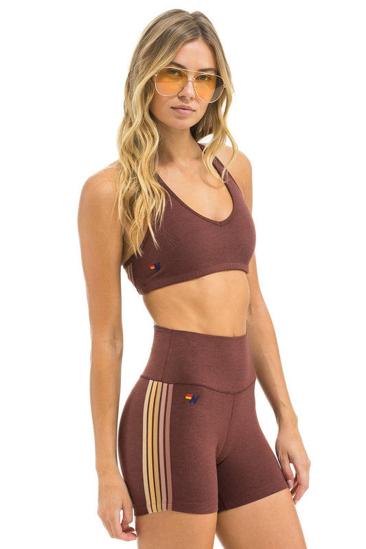Aviator Nation 5 STRIPE 4 INCH HI-RISE BIKER SHORT - MOCHA