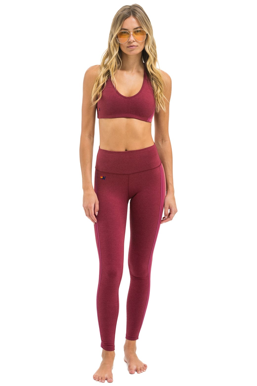 Aviator Nation FULL LENGTH HI-RISE 5 STRIPE LEGGINGS - BERRY