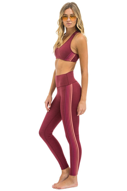 Aviator Nation FULL LENGTH HI-RISE 5 STRIPE LEGGINGS - BERRY