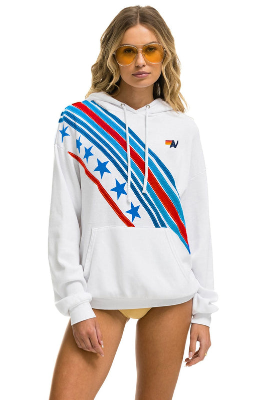 Aviator Nation CROSS STRIPE STARS RELAXED PULLOVER HOODIE  - WHITE // USA