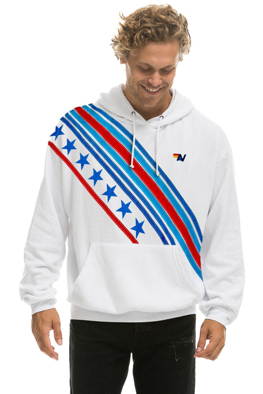 Aviator Nation CROSS STRIPE STARS RELAXED PULLOVER HOODIE  - WHITE // USA