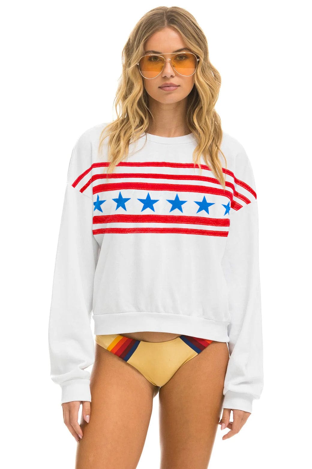 Aviator Nation STARS RELAXED CREW SWEATSHIRT - WHITE // USA