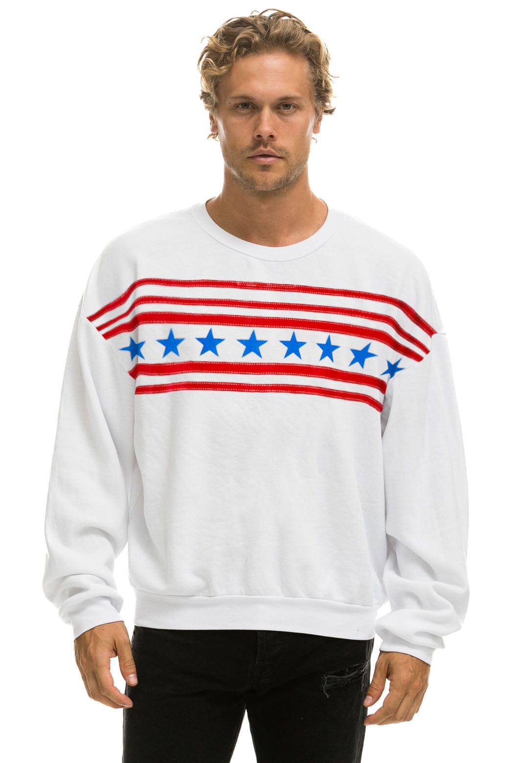 Aviator Nation STARS RELAXED CREW SWEATSHIRT - WHITE // USA