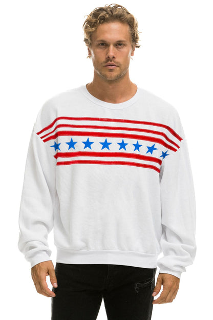 Aviator Nation STARS RELAXED CREW SWEATSHIRT - WHITE // USA