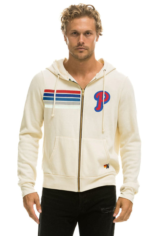Aviator Nation PHILLIES 5 STRIPE ZIP HOODIE - VINTAGE WHITE // USA