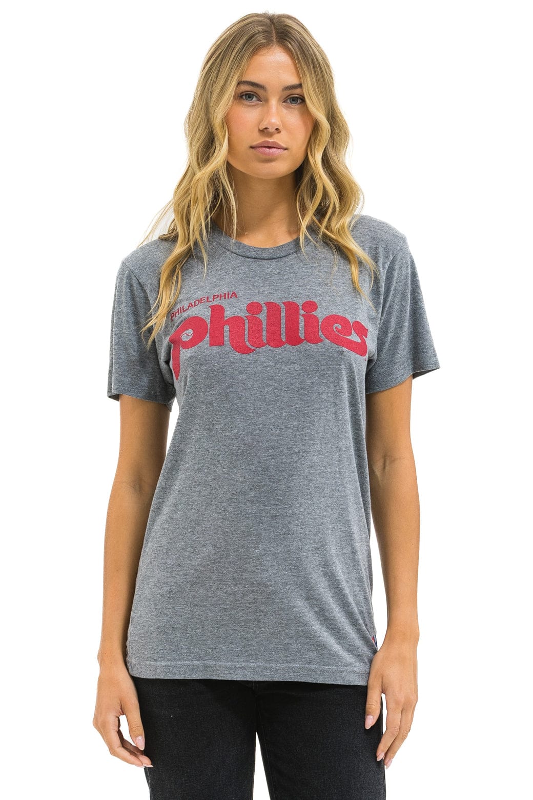 Aviator Nation PHILLIES BOLT CREW TEE - HEATHER GREY