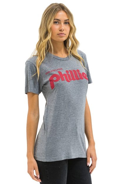 Aviator Nation PHILLIES BOLT CREW TEE - HEATHER GREY