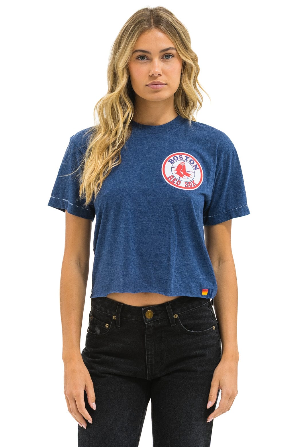Aviator Nation BOSTON RED SOX BOLT WOMEN'S BOYFRIEND TEE - NAVY