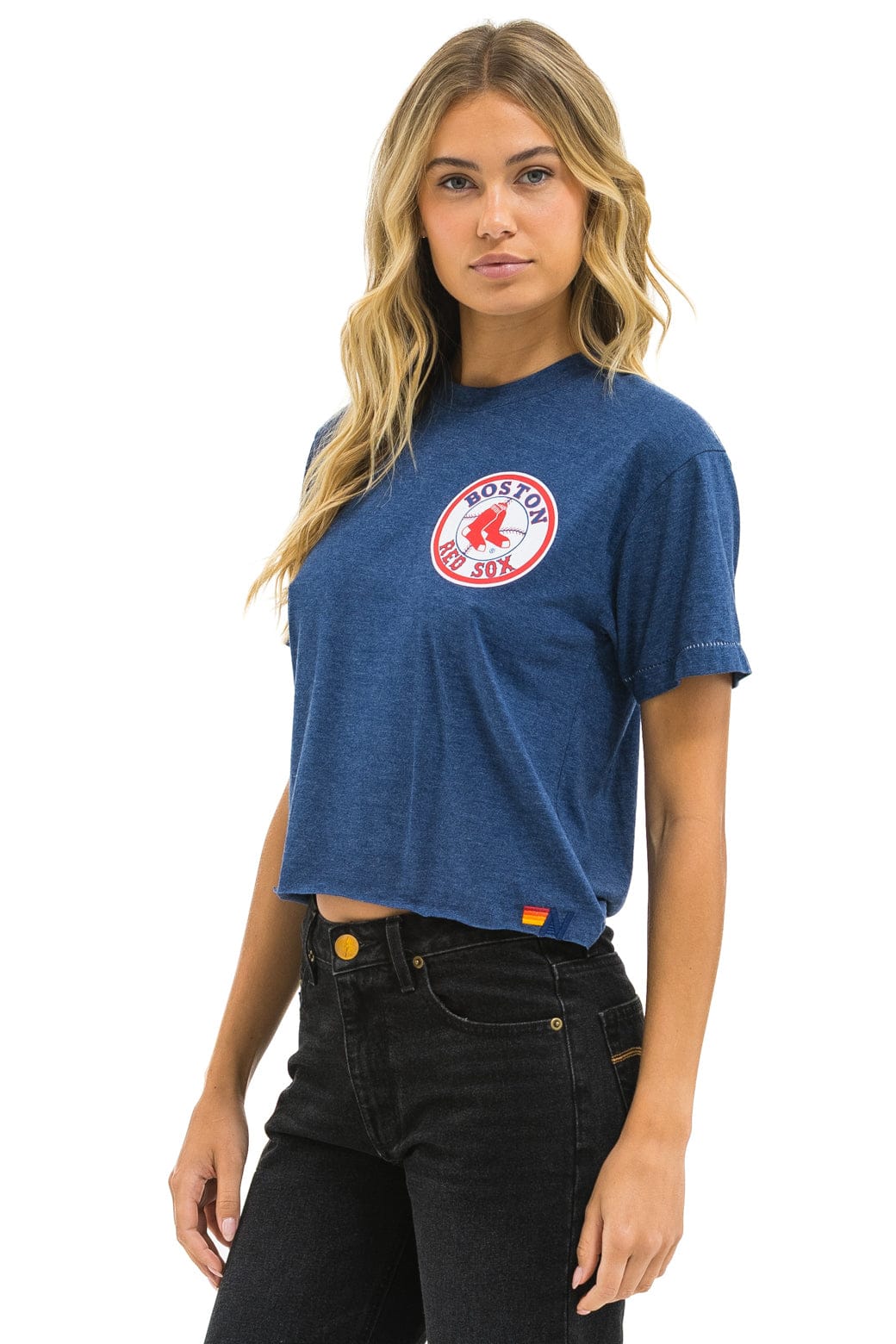 Aviator Nation BOSTON RED SOX BOLT WOMEN'S BOYFRIEND TEE - NAVY