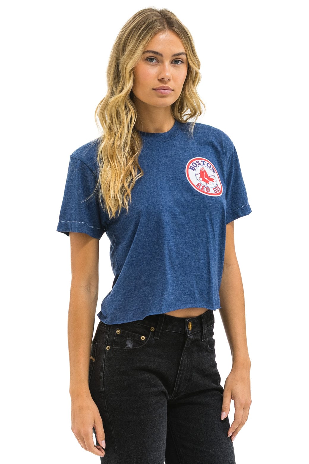 Aviator Nation BOSTON RED SOX BOLT WOMEN'S BOYFRIEND TEE - NAVY