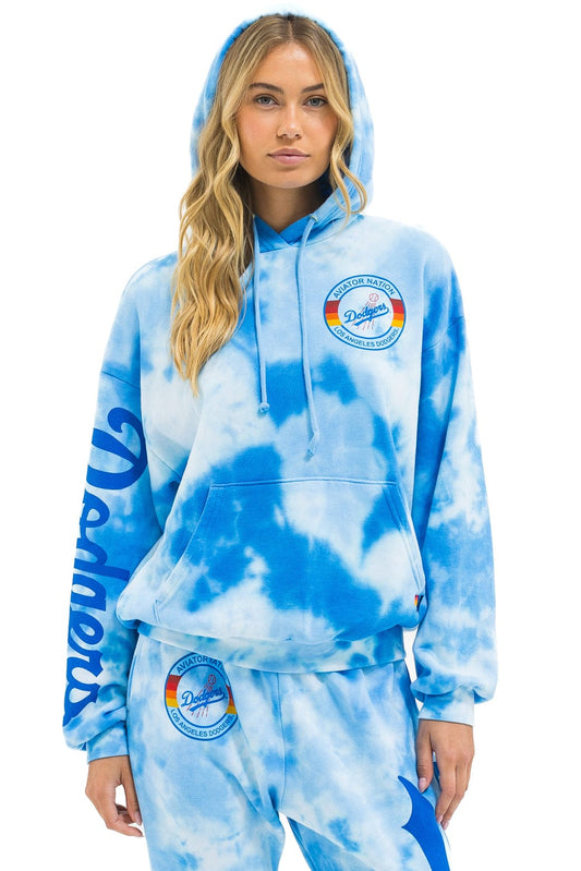 Aviator Nation LOS ANGELES DODGERS HAND DYED RELAXED PULLOVER HOODIE - TIE DYE BLUE