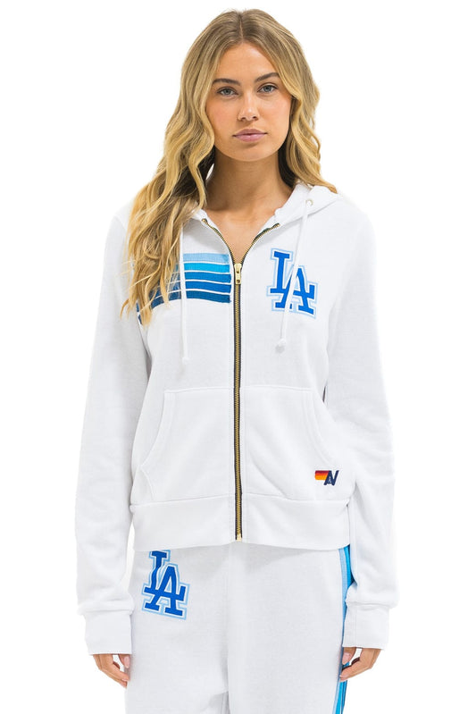 Aviator Nation LOS ANGELES DODGERS 5 STRIPE ZIP HOODIE - WHITE // BLUE