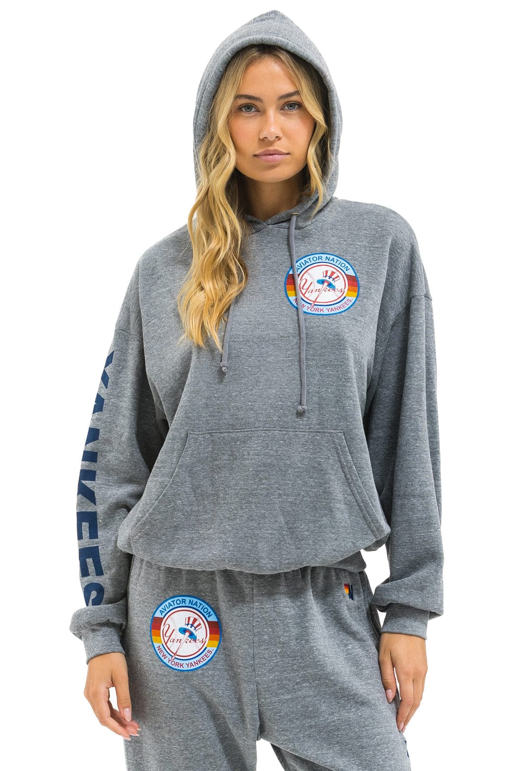 Aviator Nation NY YANKEES RELAXED PULLOVER HOODIE - HEATHER GREY