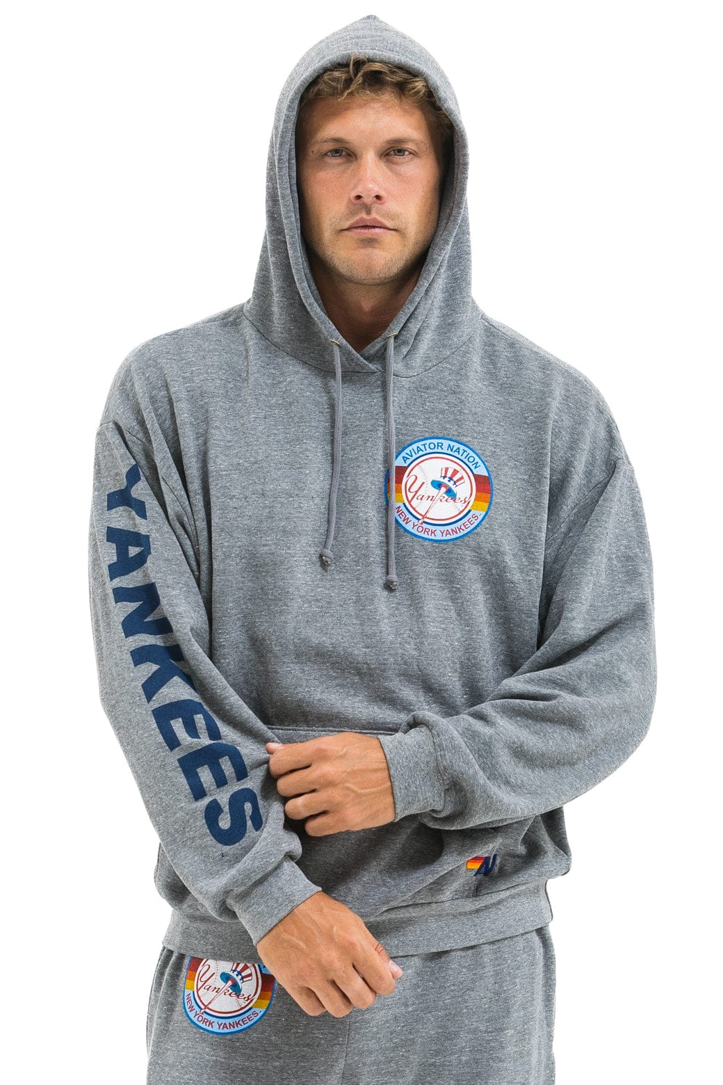 Aviator Nation NY YANKEES RELAXED PULLOVER HOODIE - HEATHER GREY