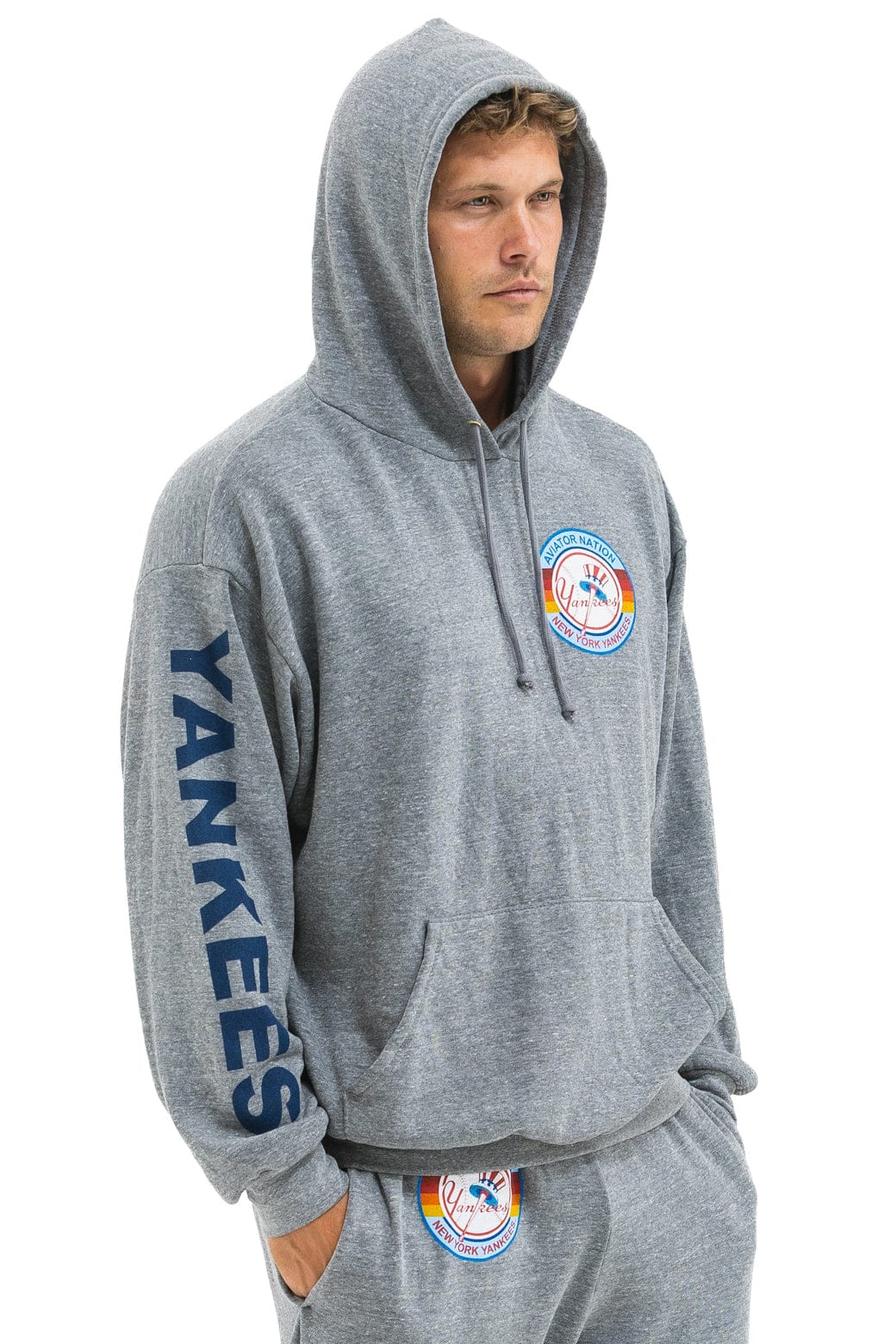 Aviator Nation NY YANKEES RELAXED PULLOVER HOODIE - HEATHER GREY