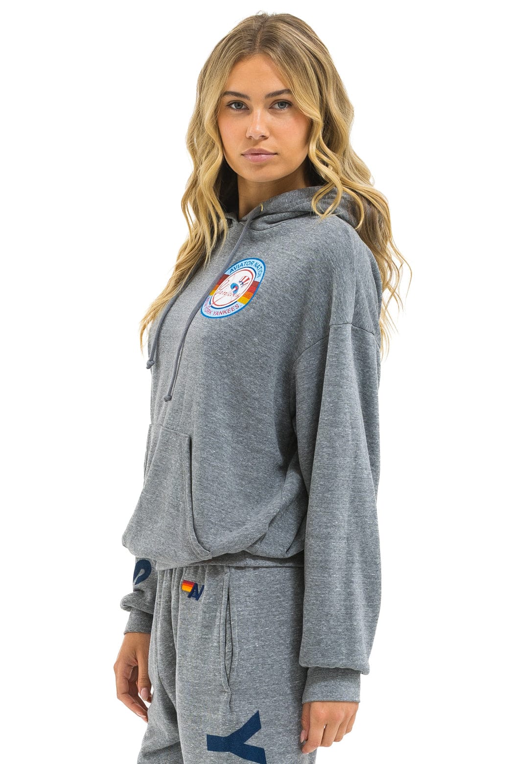 Aviator Nation NY YANKEES RELAXED PULLOVER HOODIE - HEATHER GREY