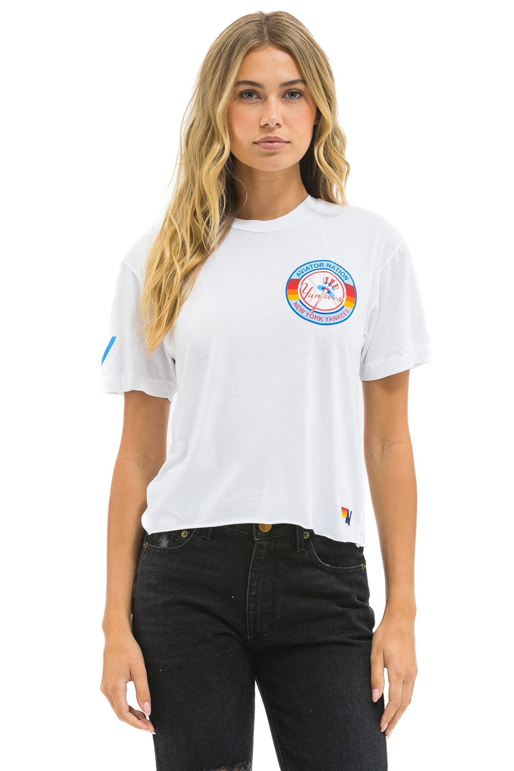 Aviator Nation NY YANKEES AVIATOR NATION BOYFRIEND TEE - WHITE