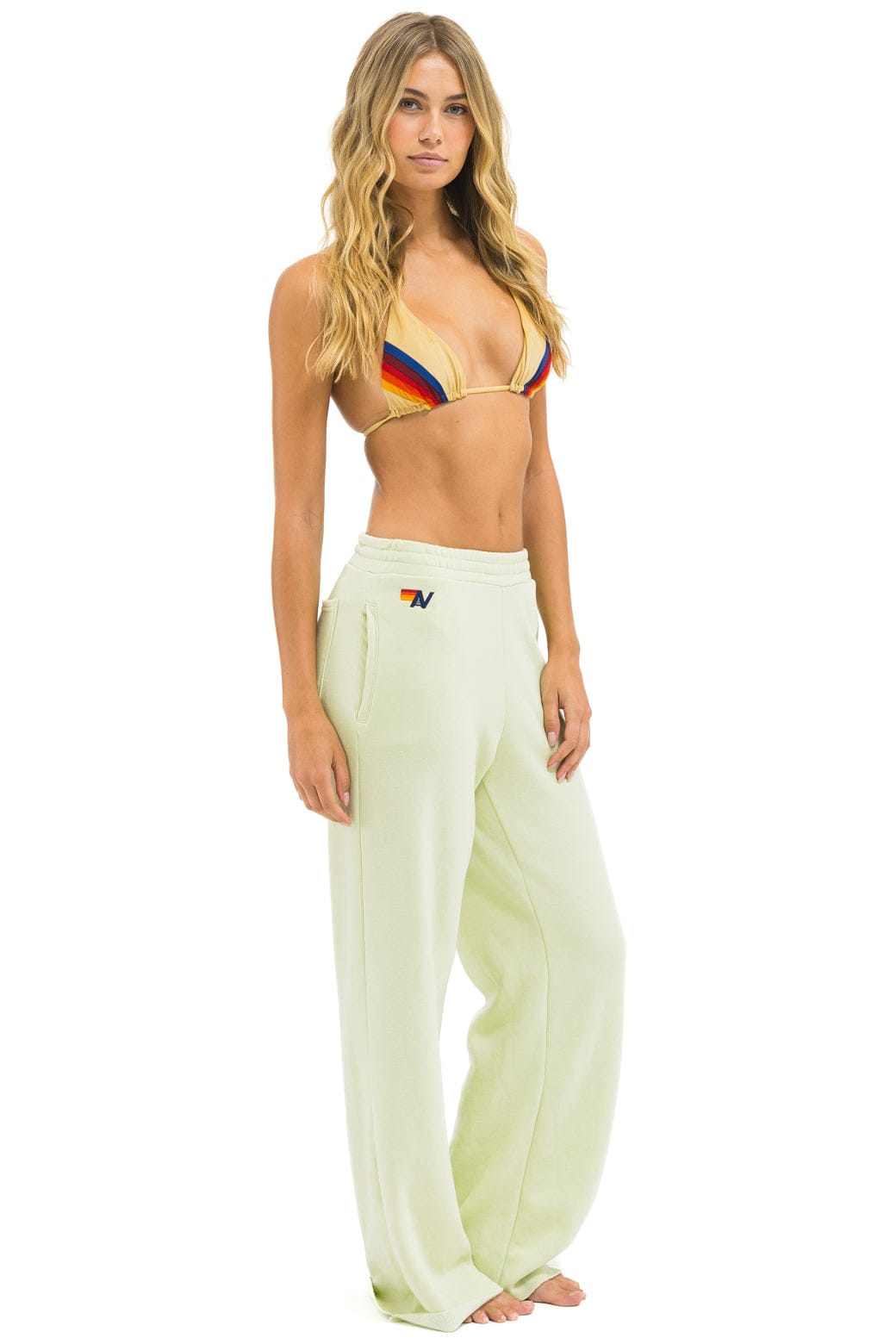 Aviator Nation WIDE LEG POCKET SWEATPANTS - LIME CREAM
