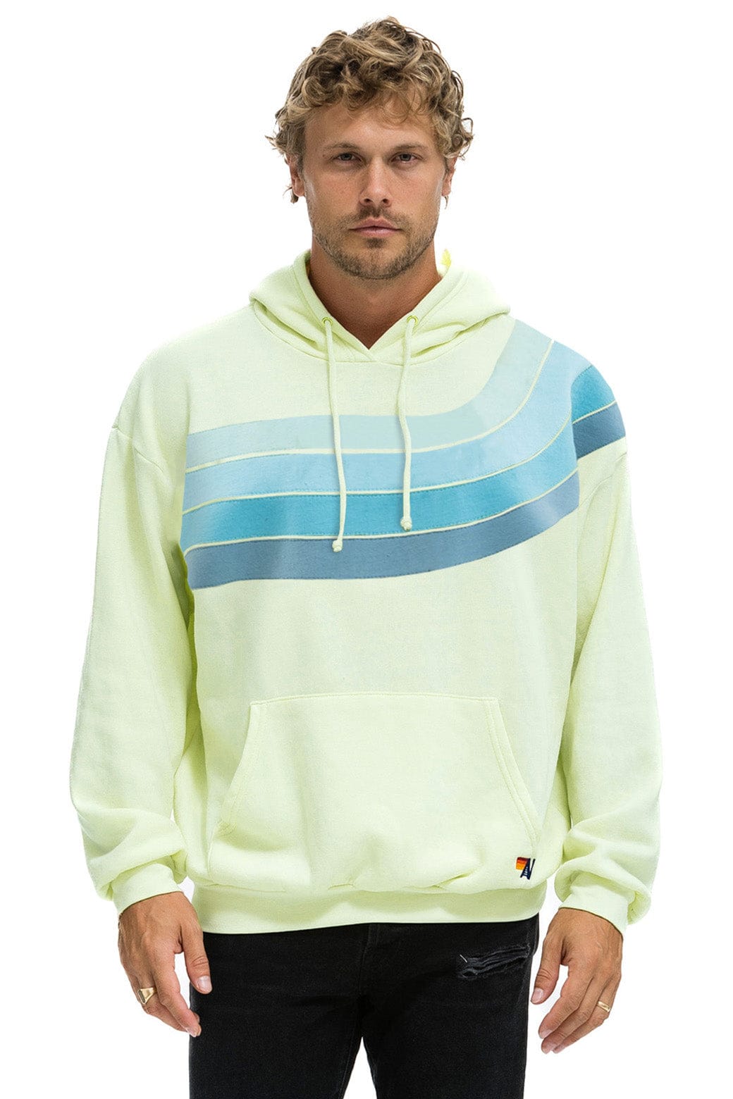 Aviator Nation WAVE STRIPE 4 PULLOVER HOODIE RELAXED - LIME CREAM // SEAFOAM