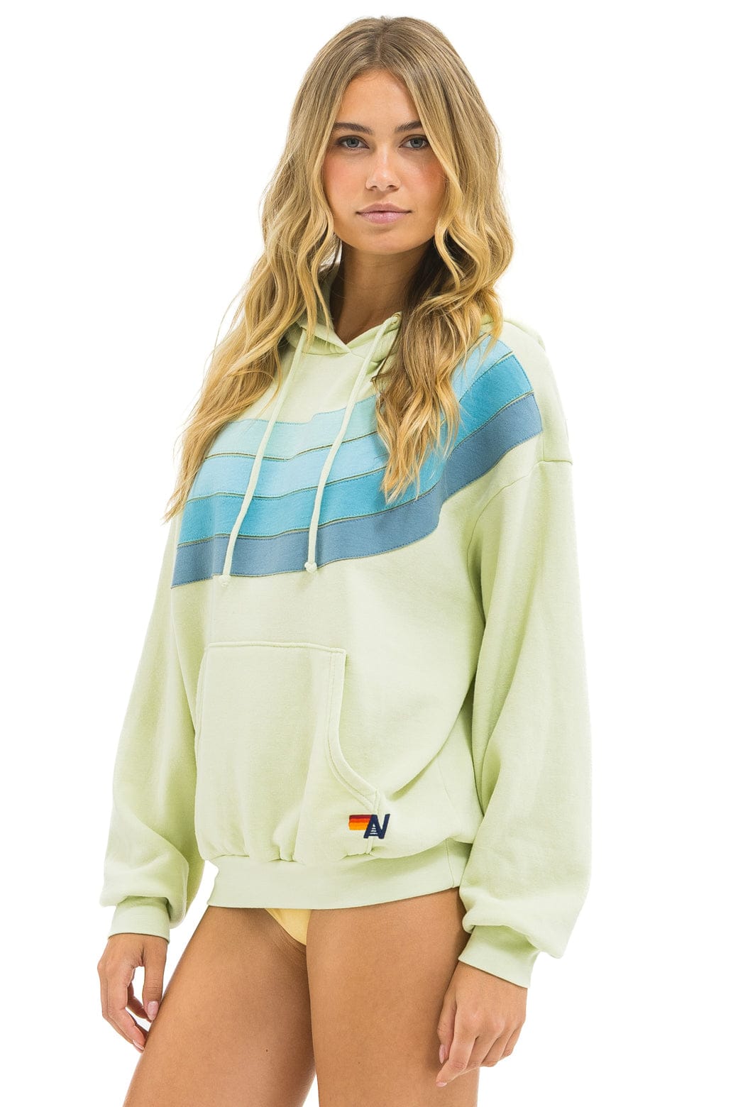 Aviator Nation WAVE STRIPE 4 PULLOVER HOODIE RELAXED - LIME CREAM // SEAFOAM