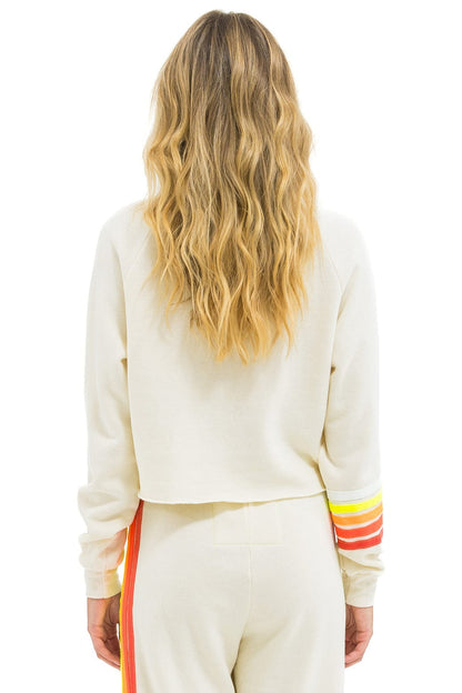 Aviator Nation BOLT RUGBY STITCH CROPPED CREW SWEATSHIRT - VINTAGE WHITE // WHITE NEON