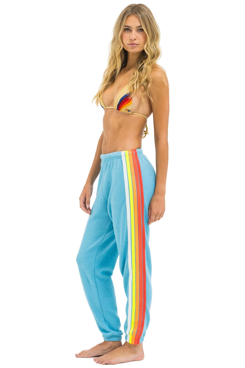 Aviator Nation 5 STRIPE SWEATPANTS - AQUA // WHITE NEON