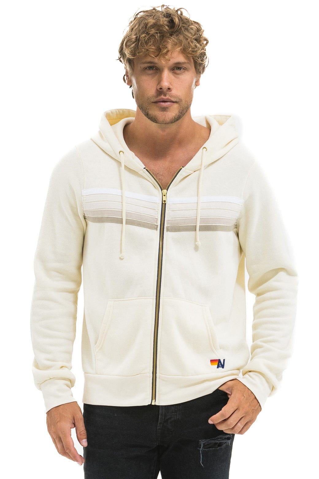 Aviator Nation 5 STRIPE HOODIE - VINTAGE WHITE // WHITE GREY