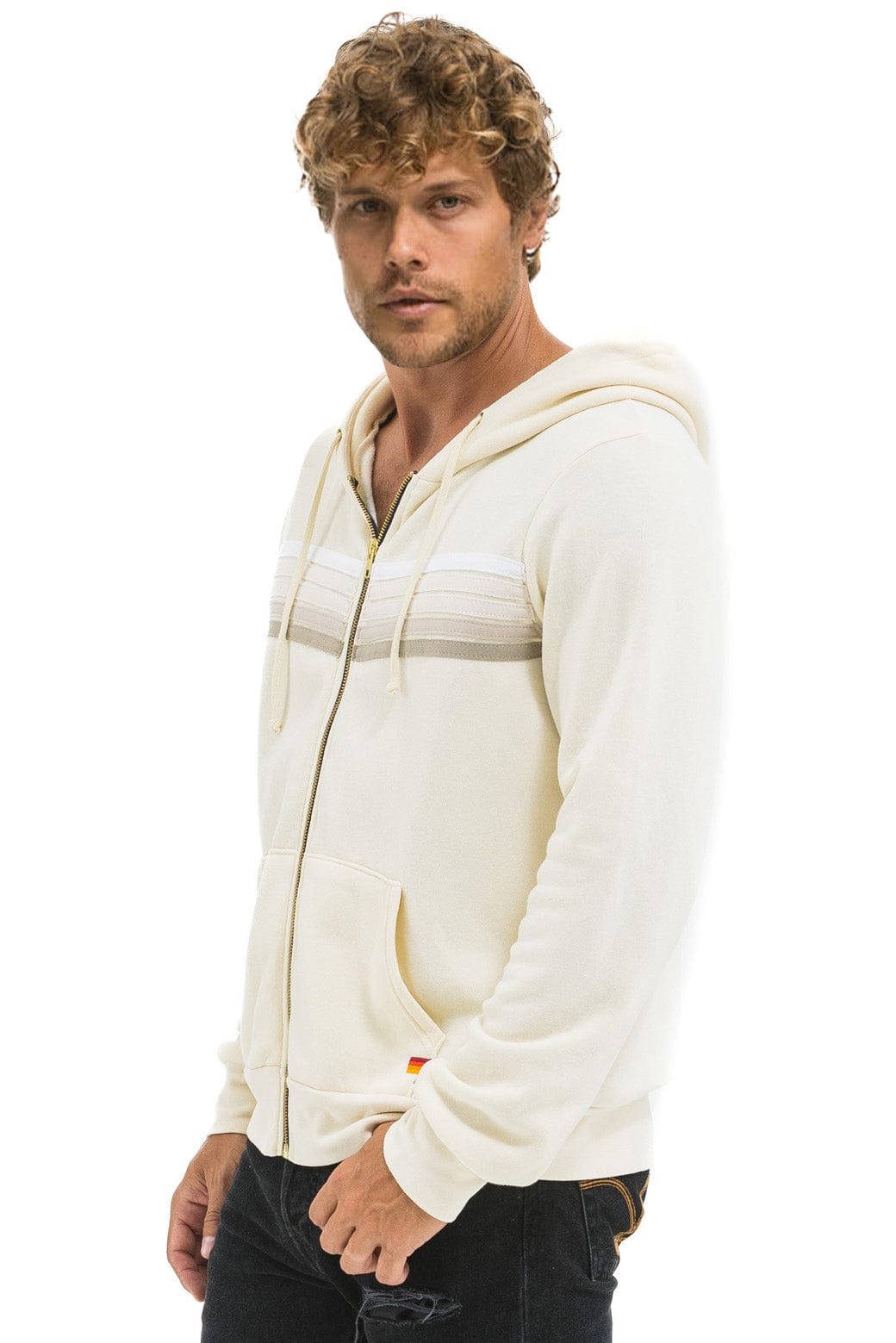 Aviator Nation 5 STRIPE HOODIE - VINTAGE WHITE // WHITE GREY