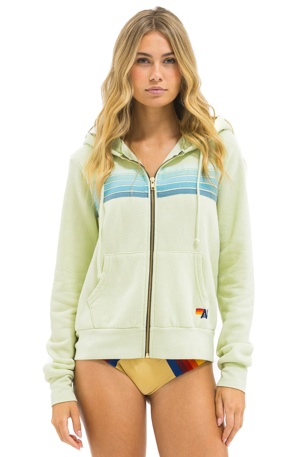 Aviator Nation 5 STRIPE HOODIE - LIME CREAM // SEAFOAM