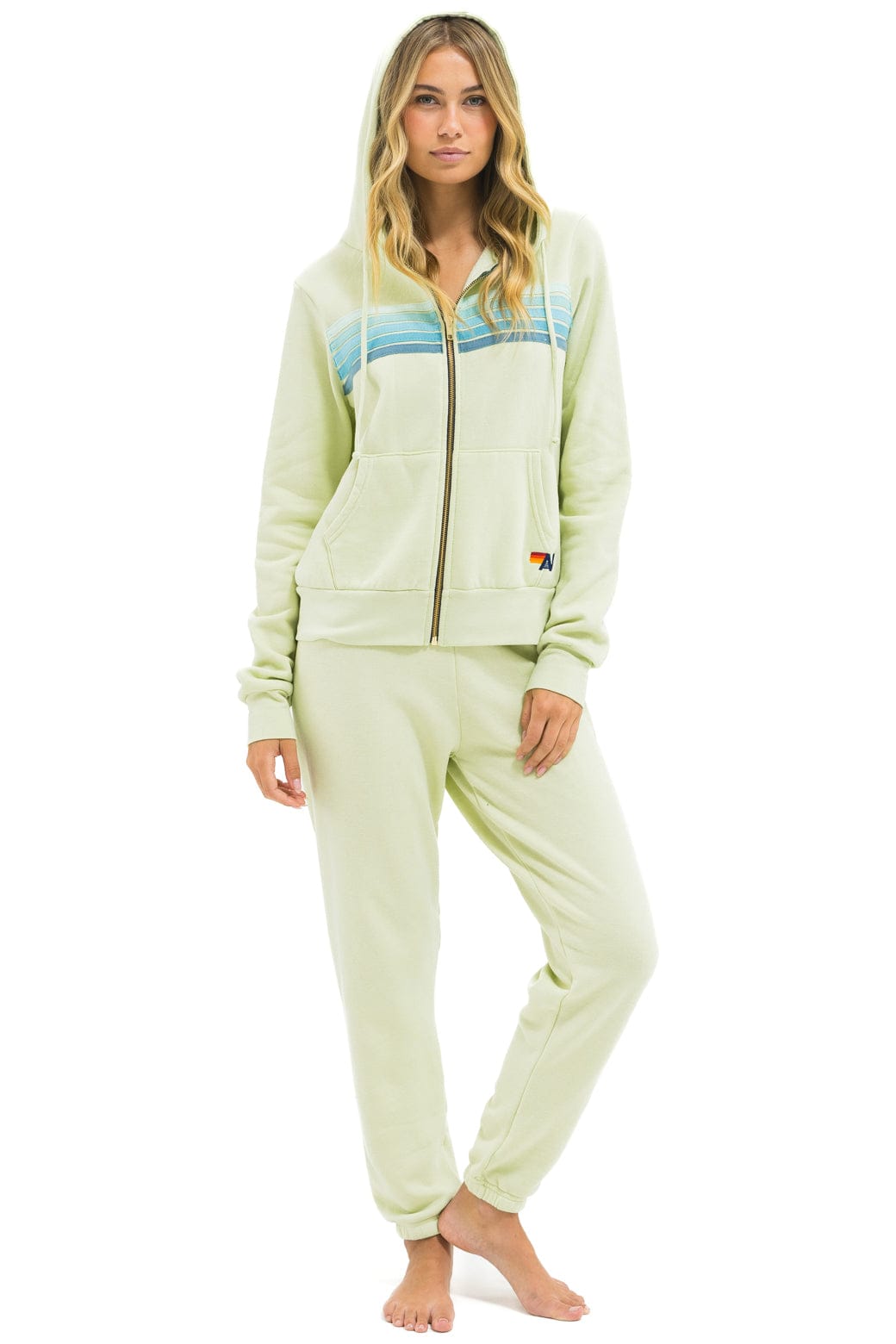 Aviator Nation 5 STRIPE HOODIE - LIME CREAM // SEAFOAM