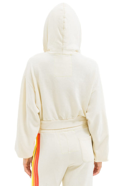Aviator Nation 5 STRIPE CROPPED ZIP HOODIE RELAXED - VINTAGE WHITE // WHITE NEON