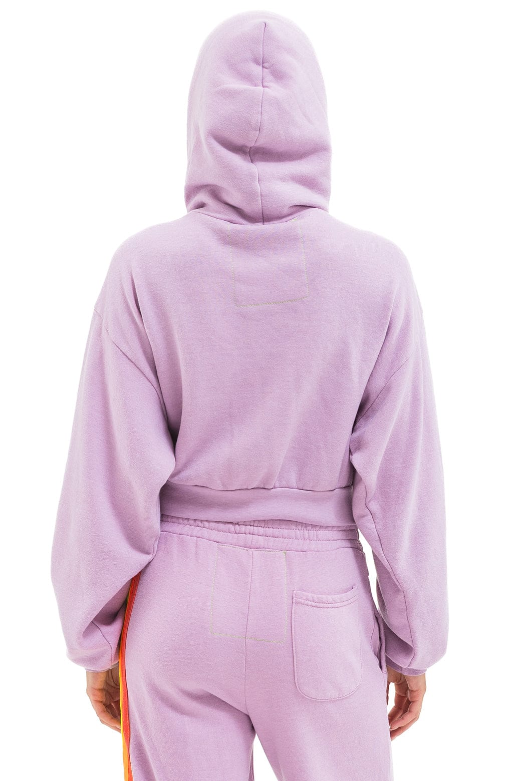 Aviator Nation 5 STRIPE CROPPED ZIP HOODIE RELAXED - MAUVE // WHITE NEON