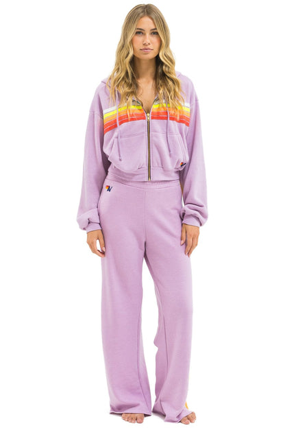 Aviator Nation 5 STRIPE CROPPED ZIP HOODIE RELAXED - MAUVE // WHITE NEON
