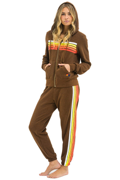 Aviator Nation 5 STRIPE HOODIE - CHOCOLATE // WHITE NEON