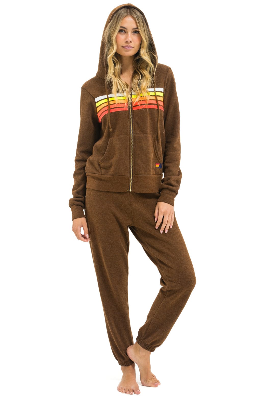 Aviator Nation 5 STRIPE HOODIE - CHOCOLATE // WHITE NEON