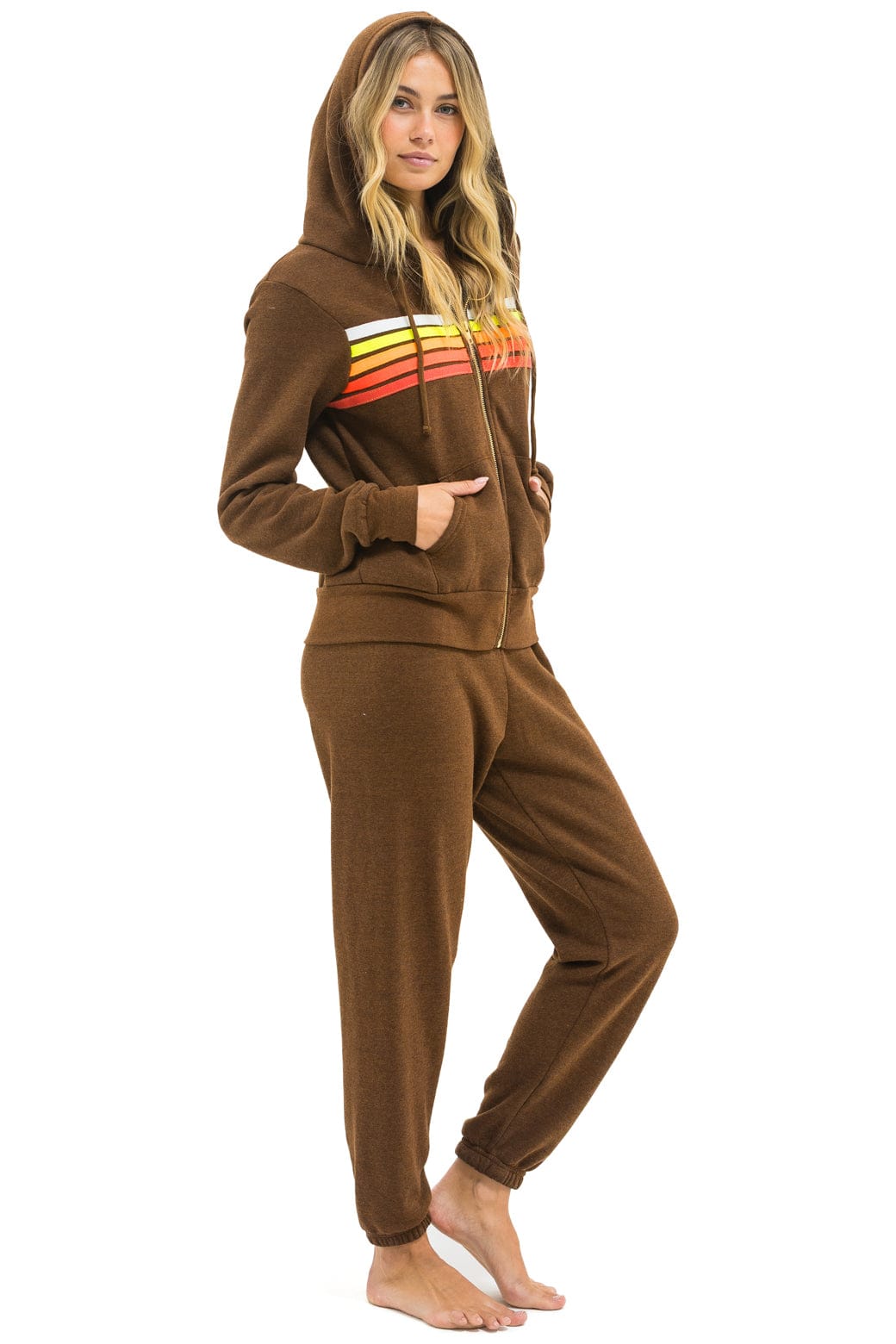 Aviator Nation 5 STRIPE HOODIE - CHOCOLATE // WHITE NEON