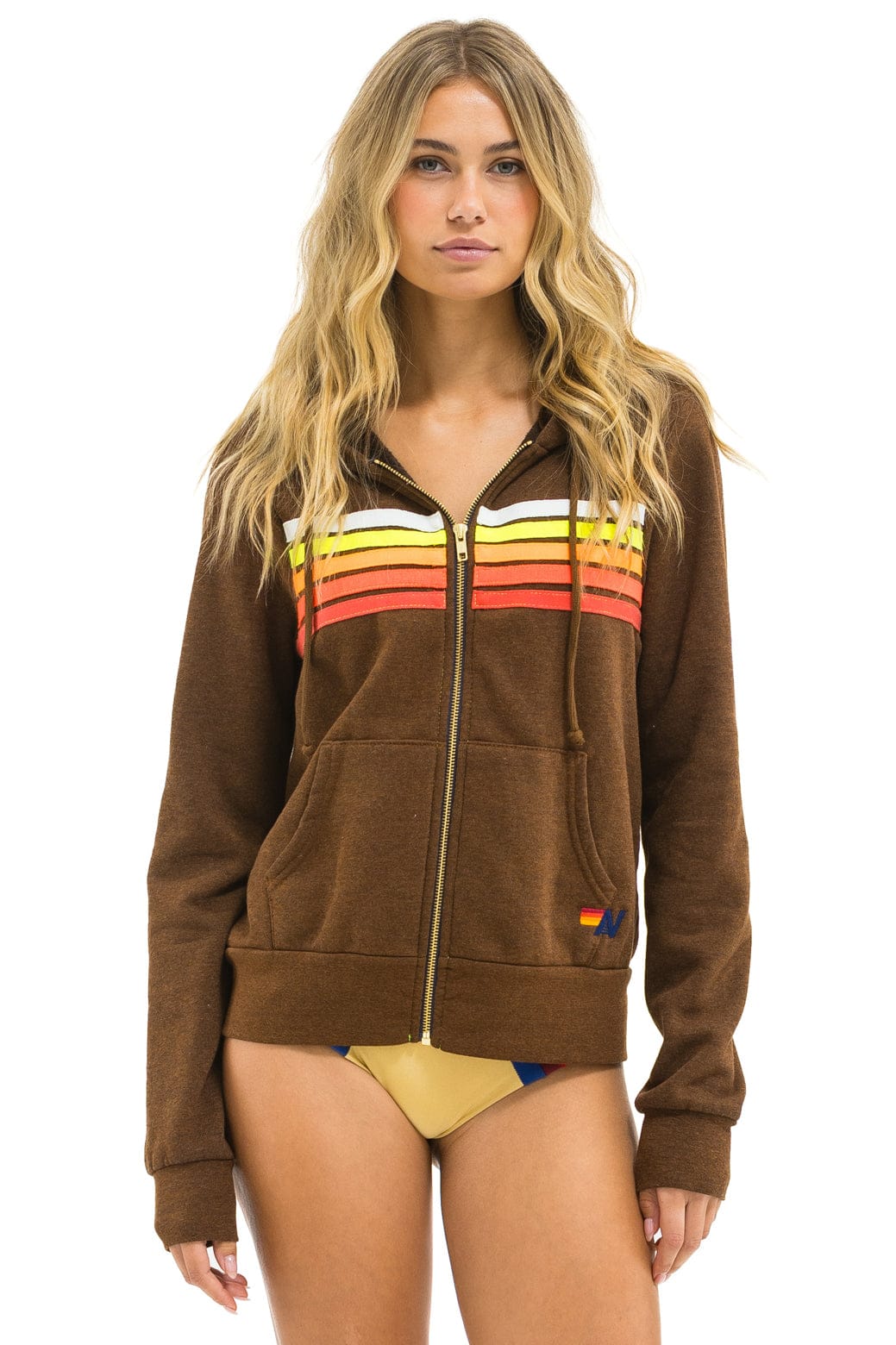 Aviator Nation 5 STRIPE HOODIE - CHOCOLATE // WHITE NEON