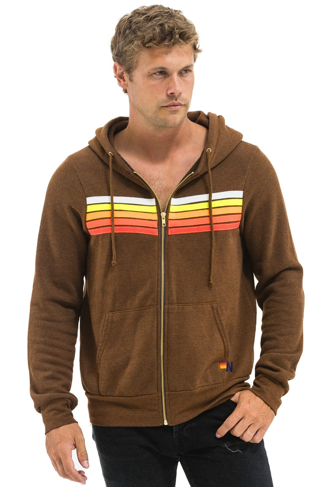 Aviator Nation 5 STRIPE HOODIE - CHOCOLATE // WHITE NEON
