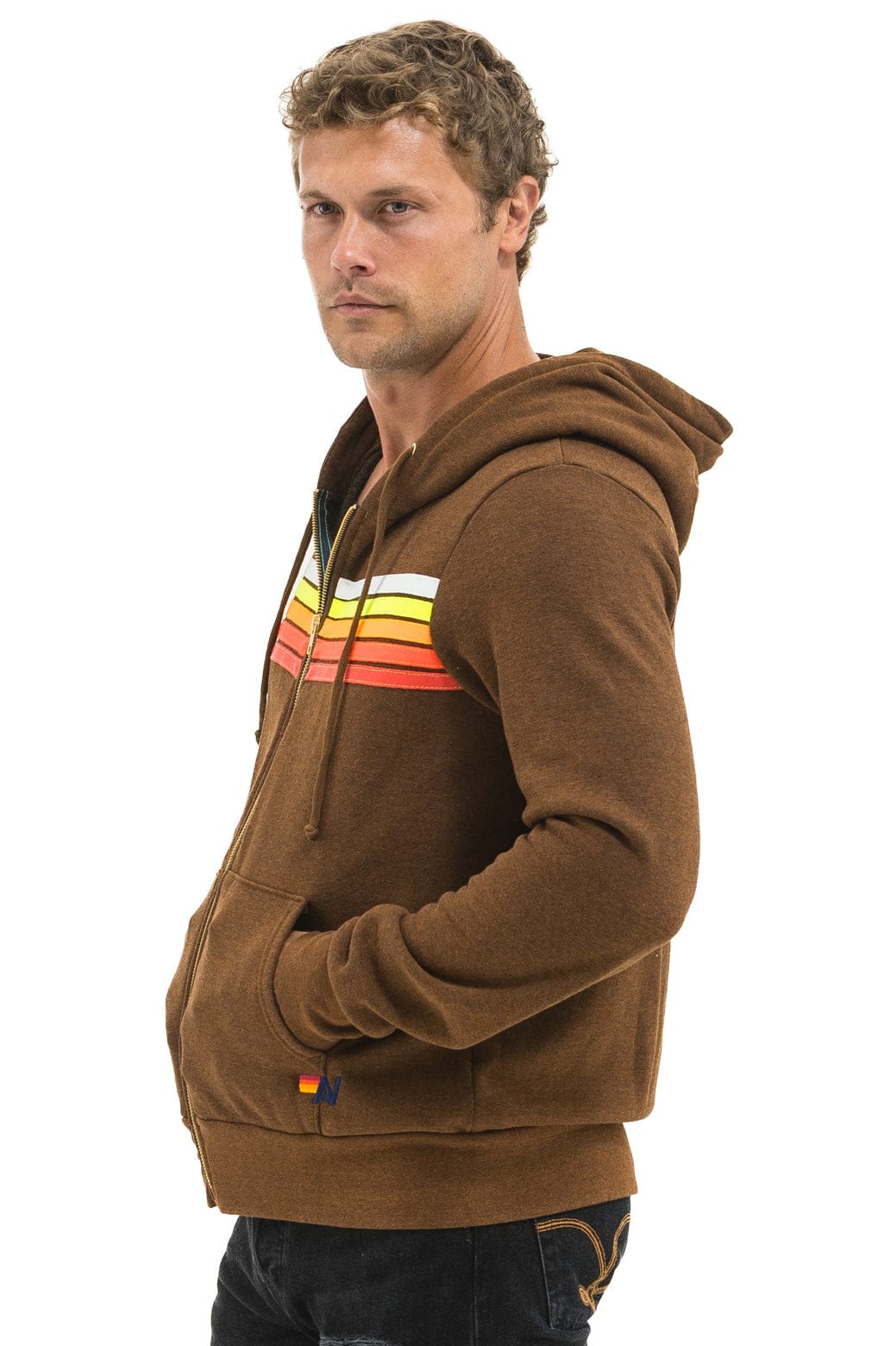 Aviator Nation 5 STRIPE HOODIE - CHOCOLATE // WHITE NEON