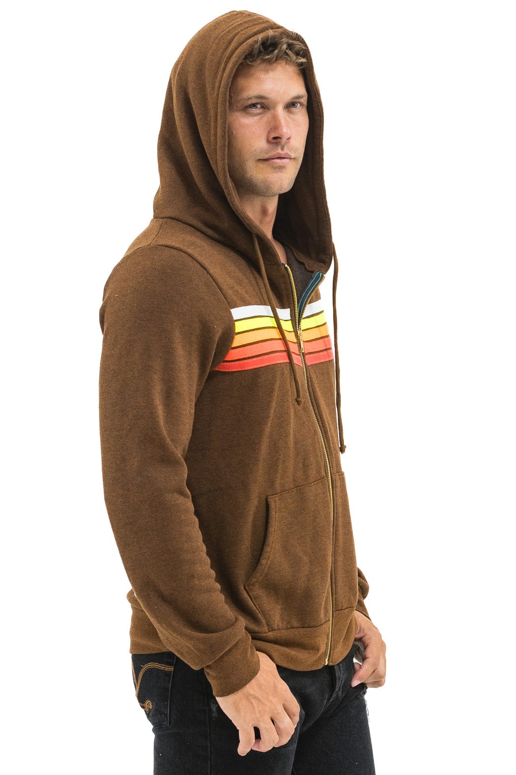 Aviator Nation 5 STRIPE HOODIE - CHOCOLATE // WHITE NEON